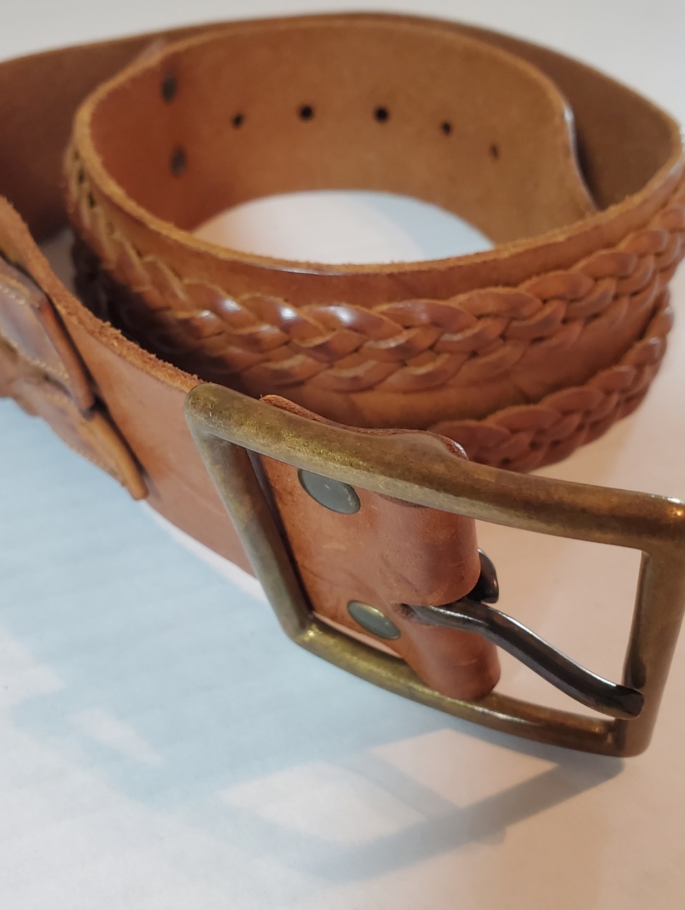 Linea Pelle Genuine Leather Women's Wide Braided Belt Boho Size Medium Brown - Picture 2 of 9